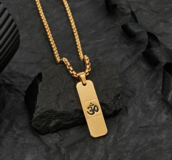 Om_design_necklace_chain_with_pendant_Gold-plated_Plated_Stainless_Steel_Necklace_Set