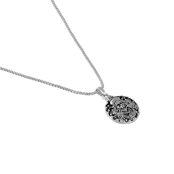 Rhodium-Plated_Circular_Bajrangbali_Hanuman_Oxidised_Pendant_with_Chain