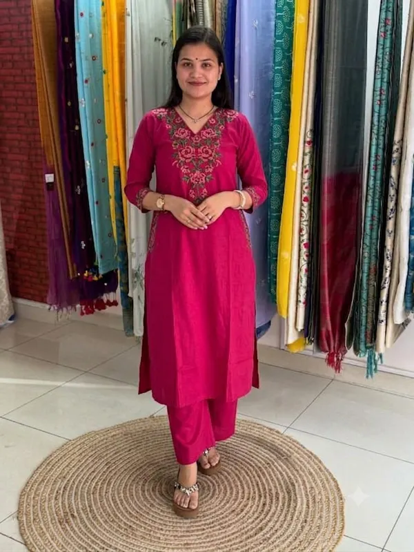 A-Line_Embroidery_Work_Pink_Cotton_Co_ord_Set