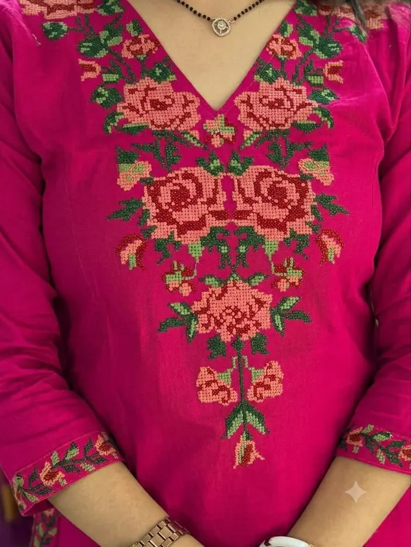 A-Line_Embroidery_Work_Pink_Cotton_Co_ord_Set