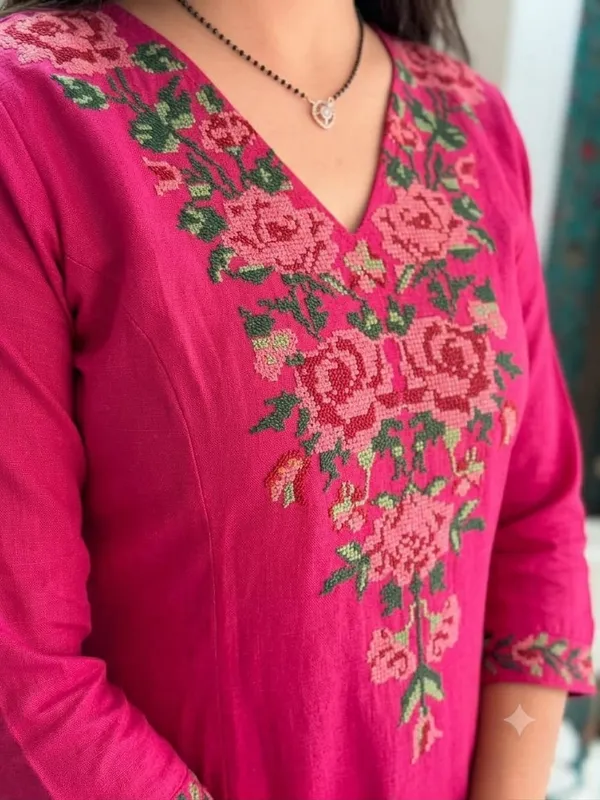 A-Line_Embroidery_Work_Pink_Cotton_Co_ord_Set