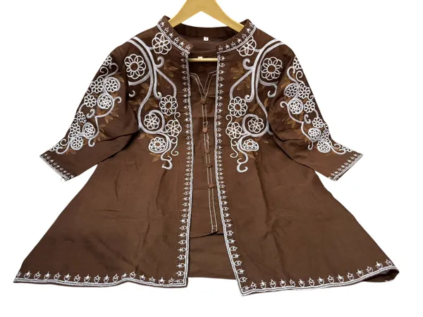 Beautiful_Embroidery_Work_Brown_Top_Pant_Jacket_Set