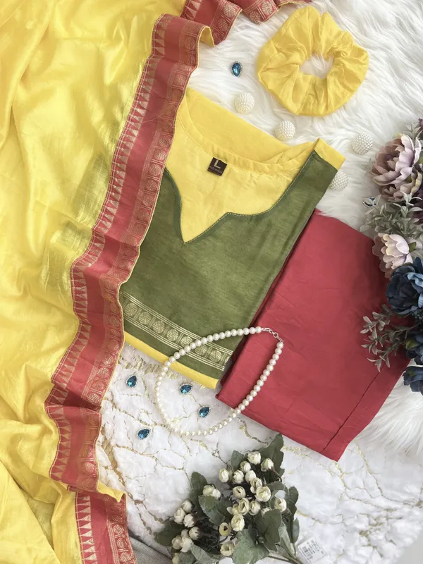 Kanchi_Cotton_Jcard_Wiving_Yellow_Color_Suit_Set