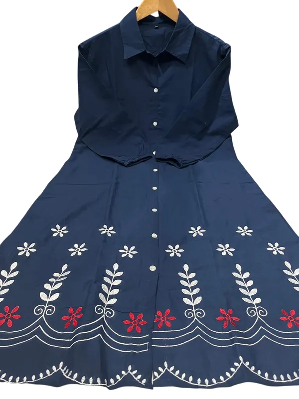 Beautiful_Embroidary_Work_Blue_Cotton_A-line_Midi_Kurti