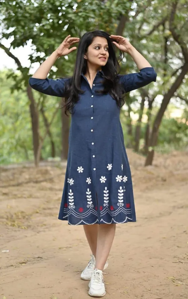Beautiful_Embroidary_Work_Blue_Cotton_A-line_Midi_Kurti
