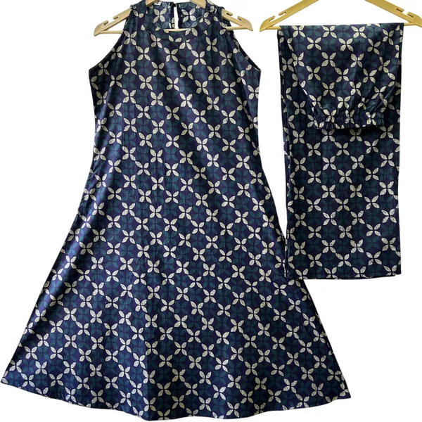A-Line_Halter_Neck_Blue_Kurti_Plazo
