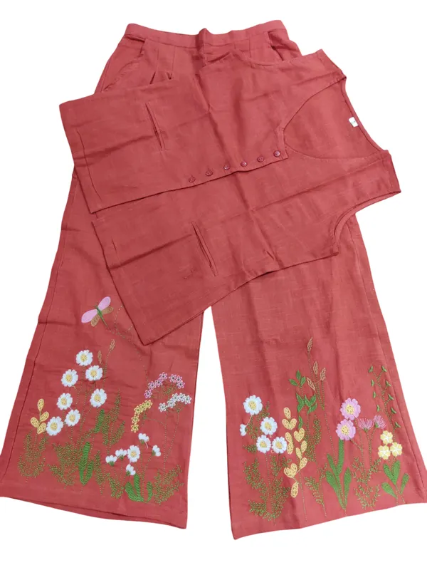 Embroidary_Work_Cotton_Slub_Rust_Co_ord_Set
