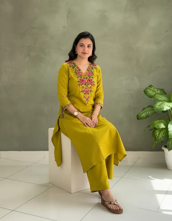 A-line_Embroidary_Work_Yellow_Cotton_Co_ord_Set