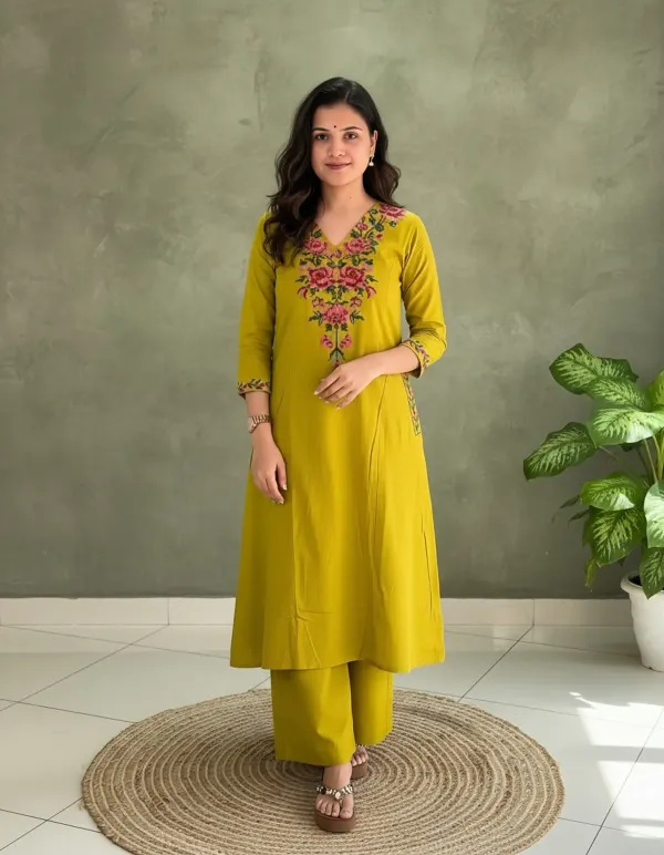 A-line_Embroidary_Work_Yellow_Cotton_Co_ord_Set