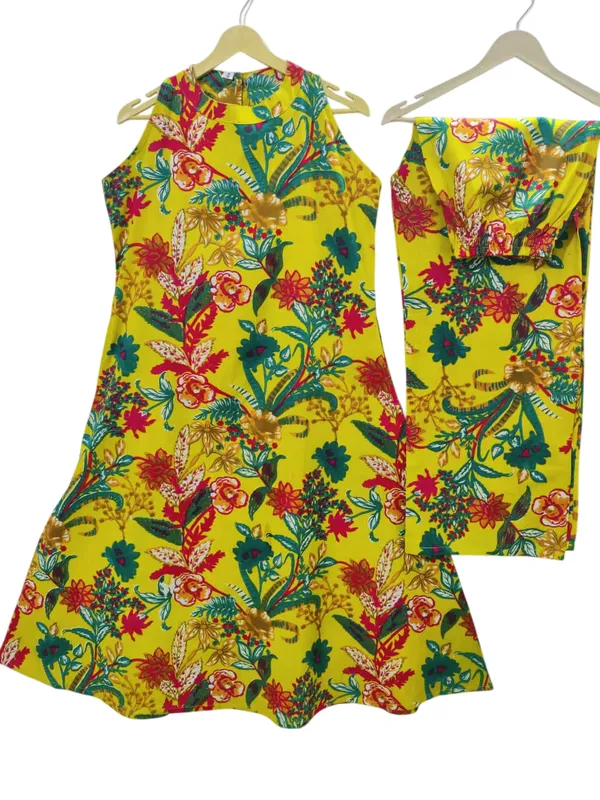 A-Line_Halter_Neck_Yellow_Kurti_Plazo