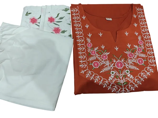 Embroidery_Work_Rust_Color_Cotton_Kurti_Plazo_Set