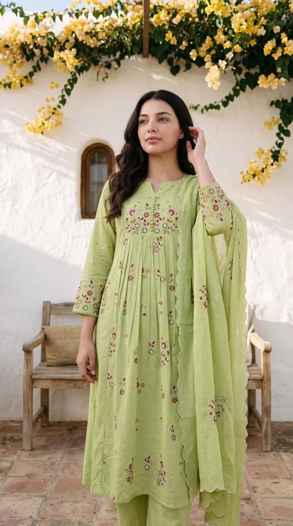 Designer_Embroidery_Work_Green_Cotton_Suit_Set