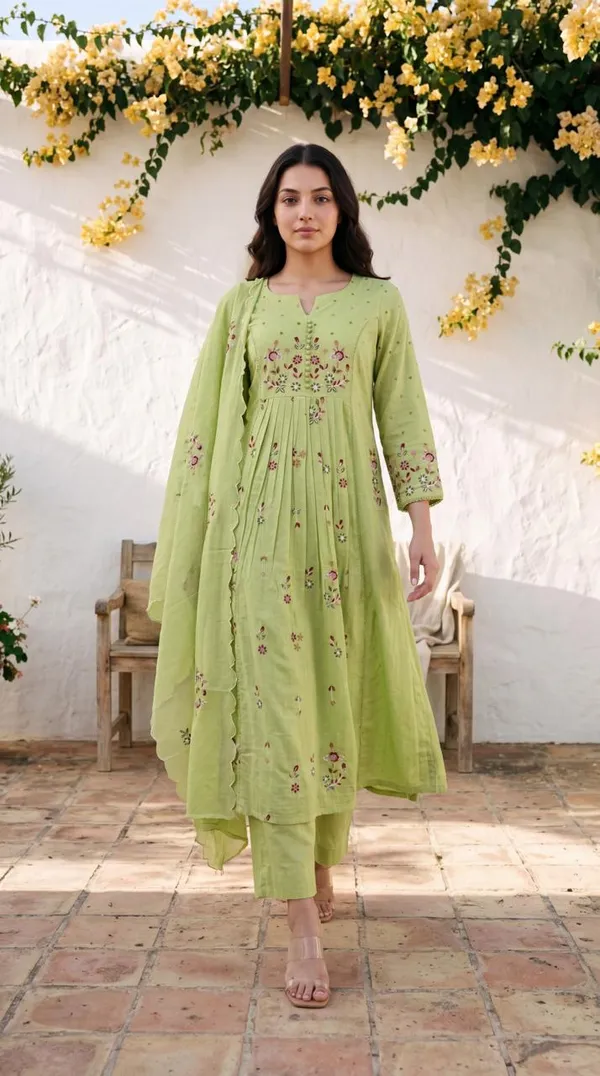 Designer_Embroidery_Work_Green_Cotton_Suit_Set