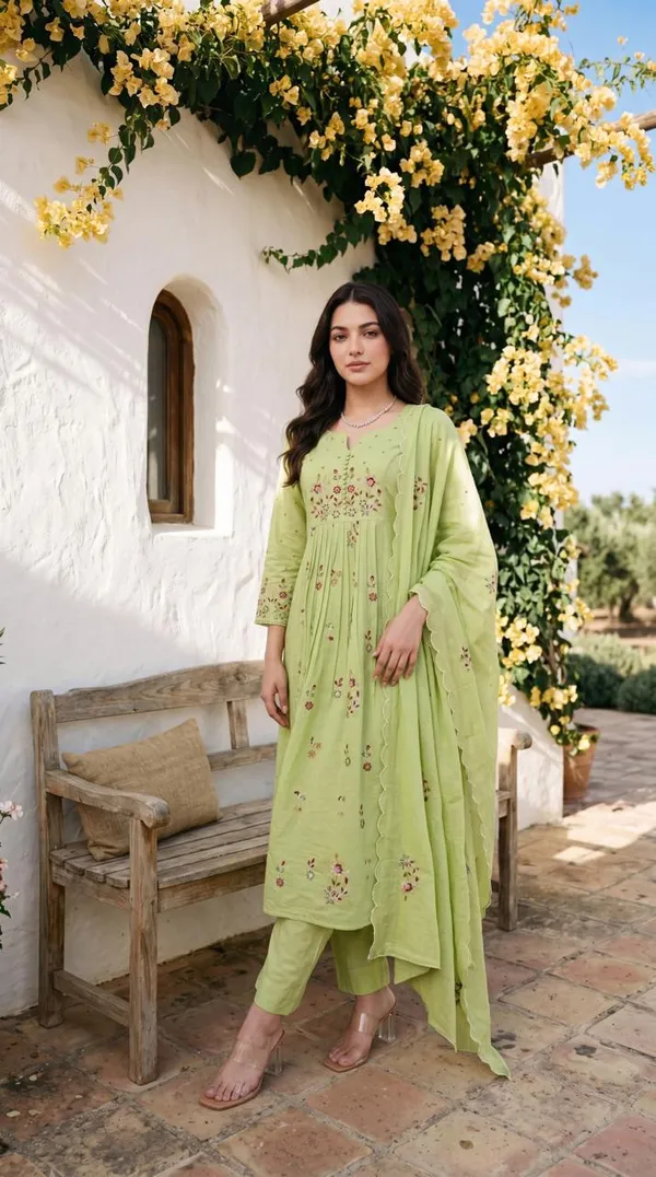 Designer_Embroidery_Work_Green_Cotton_Suit_Set