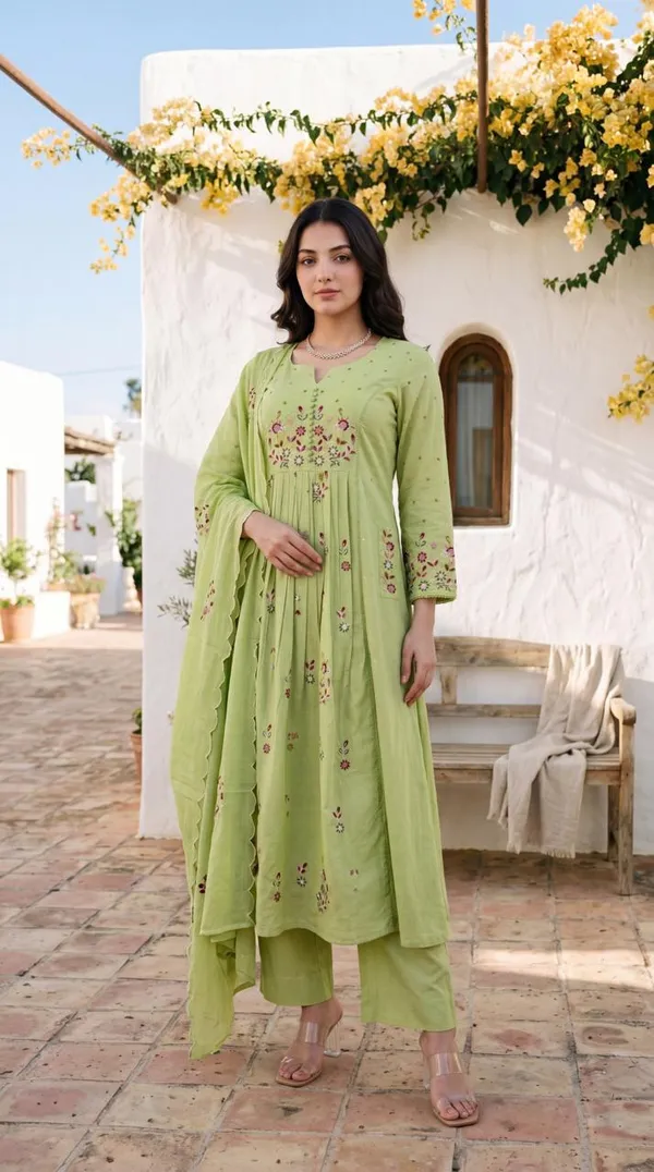 Designer_Embroidery_Work_Green_Cotton_Suit_Set