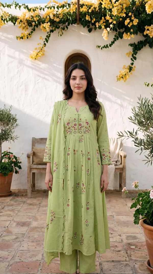 Designer_Embroidery_Work_Green_Cotton_Suit_Set