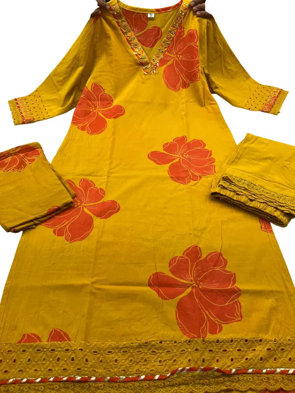 Embroidery_Work_Yellow_Color_Cotton_Suit_Set