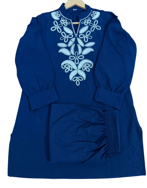 Embroidery_Work_Blue_Cotton_Co_ord_Set