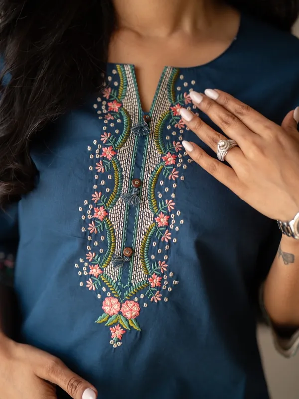 Embroidery_Work_Blue_Cotton_Top_Set