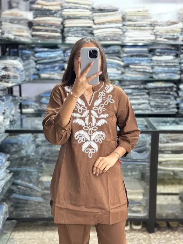 Embroidery_Work_Brown_Cotton_Co_ord_Set