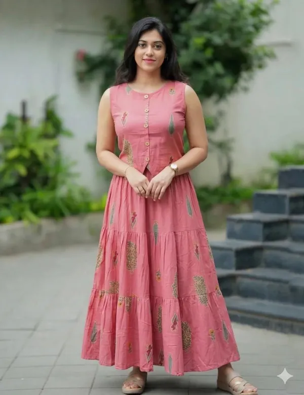 Printed_Peach_Color_Cotton_Skirt_Top