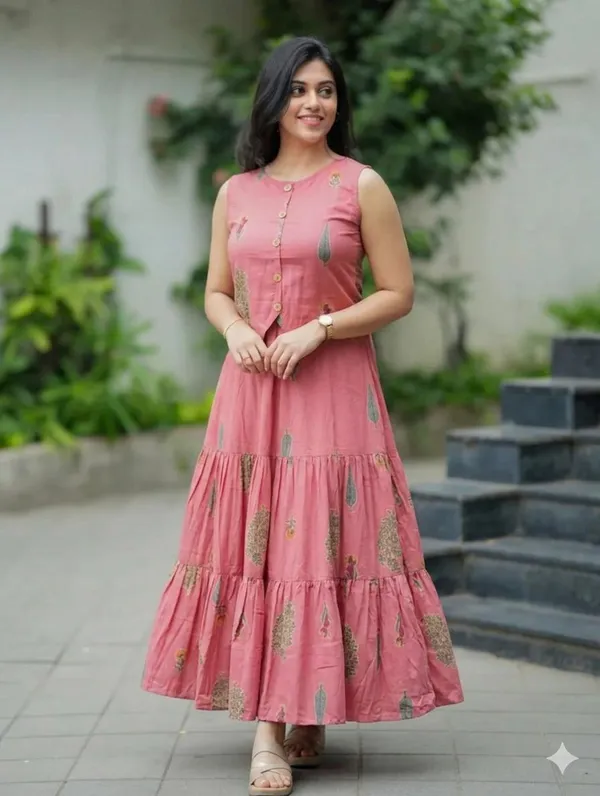 Printed_Peach_Color_Cotton_Skirt_Top