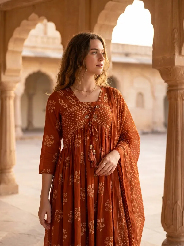 Anarkali_Rust_Color_Printed_Cotton_Suit_Set