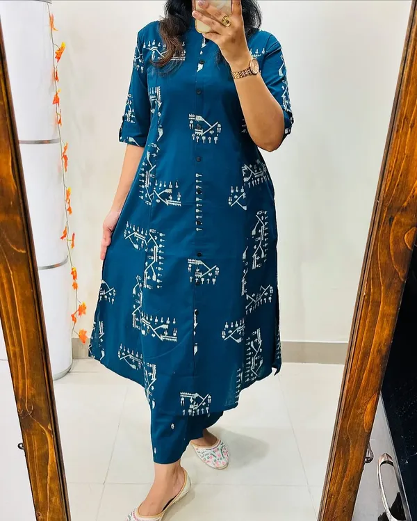 Printed_Blue_Cotton_Kurti_Plazo_Set