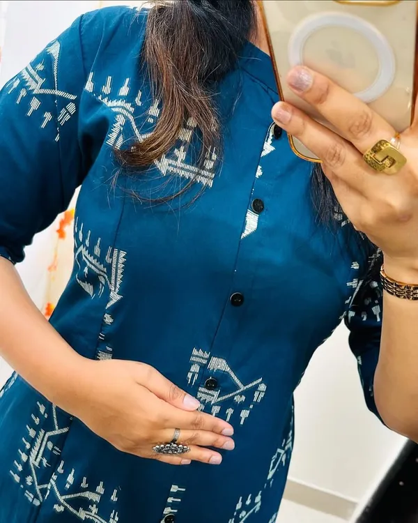 Printed_Blue_Cotton_Kurti_Plazo_Set
