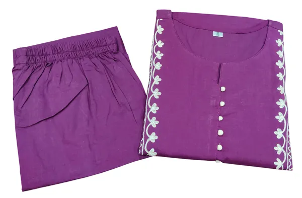Aari_Work_Wine_Cotton_Kurti_Plazo_Set