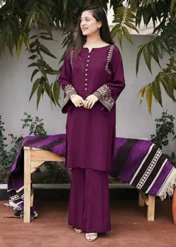 Aari_Work_Wine_Cotton_Kurti_Plazo_Set
