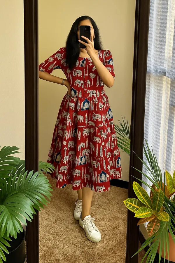 Printed_Red_Cotton_Middi_Gown
