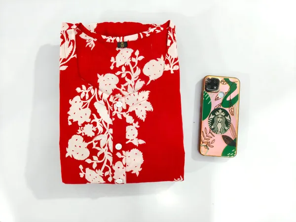 ikkat_Print_Cotton_Full_Flair_Red_Middi_Gown
