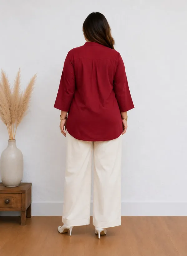 Maroon_Color_Cotton_Kurti_Pant_Set