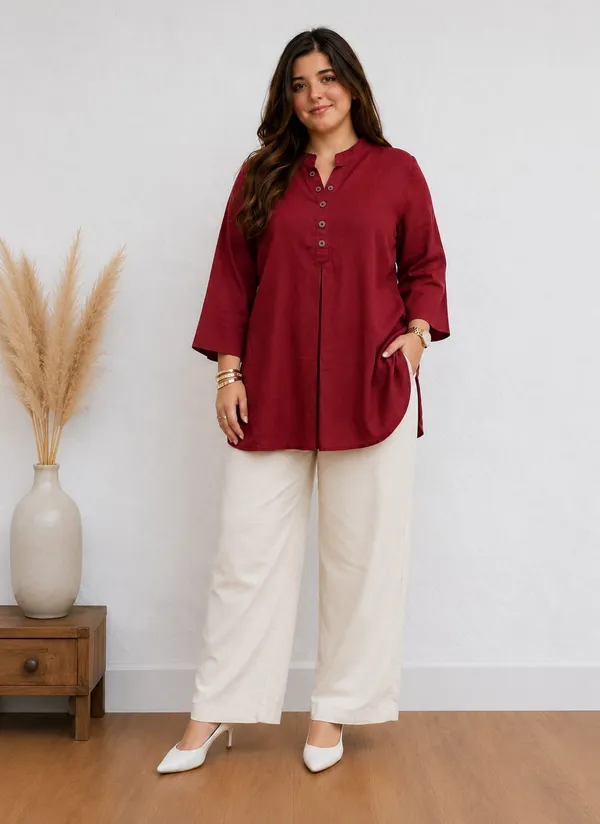 Maroon_Color_Cotton_Kurti_Pant_Set