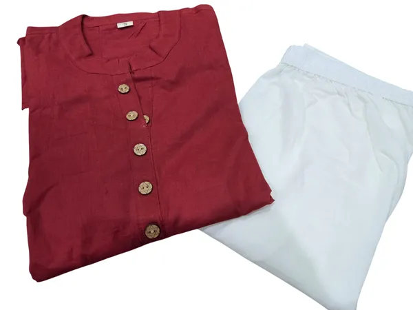 Maroon_Color_Cotton_Kurti_Pant_Set