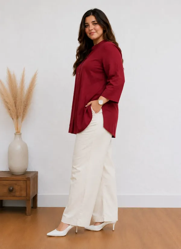 Maroon_Color_Cotton_Kurti_Pant_Set