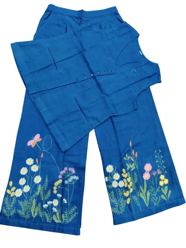 Embroidary_Work_Cotton_Slub_Blue_Co_ord_Set