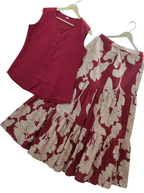 Printed_Red_Color_Cotton_Skirt_Top