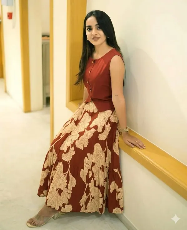 Printed_Red_Color_Cotton_Skirt_Top