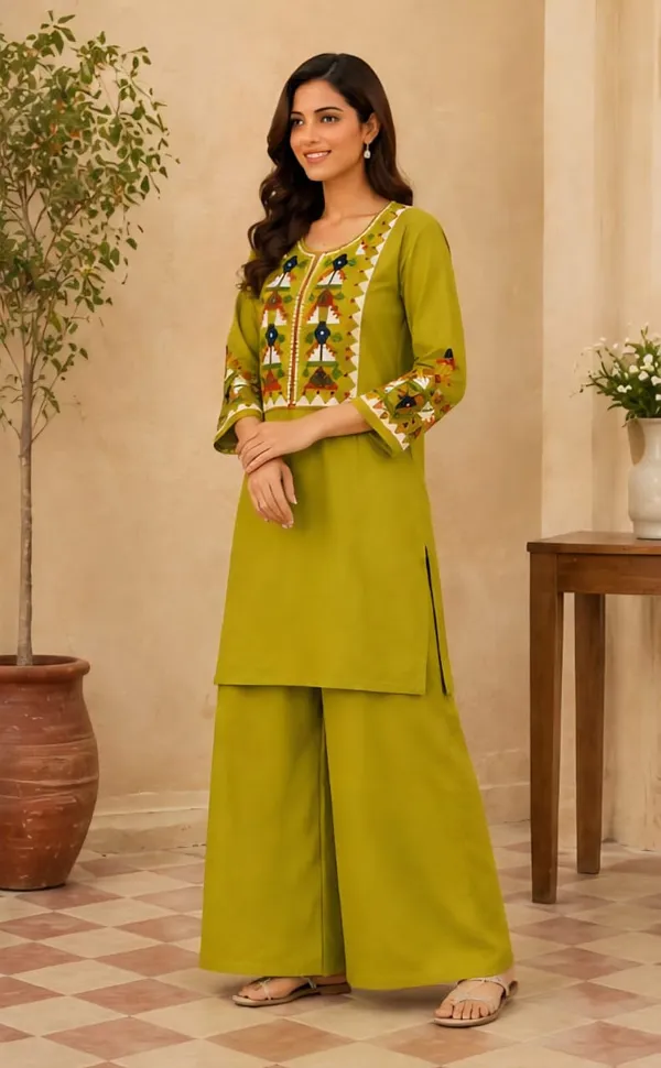 Embroidery_Work_Lime_Cotton_Co_ord_Set