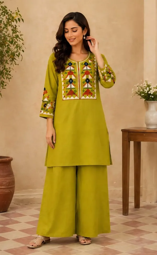 Embroidery_Work_Lime_Cotton_Co_ord_Set