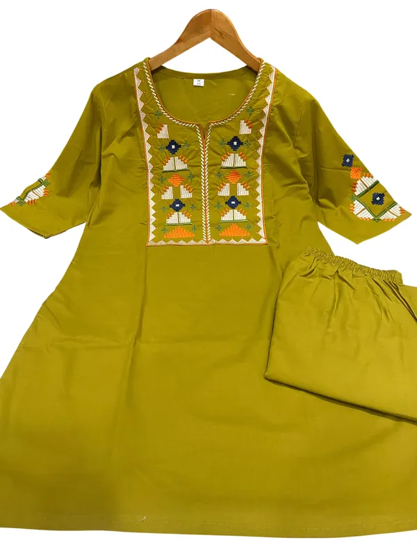 Embroidery_Work_Lime_Cotton_Co_ord_Set