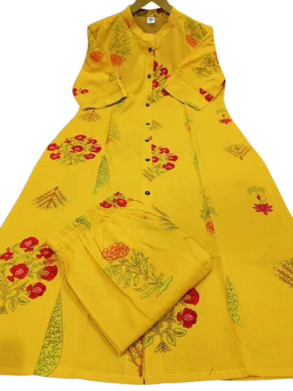 Printed_Cotton_Yellow_Kurti_Plazo_Set