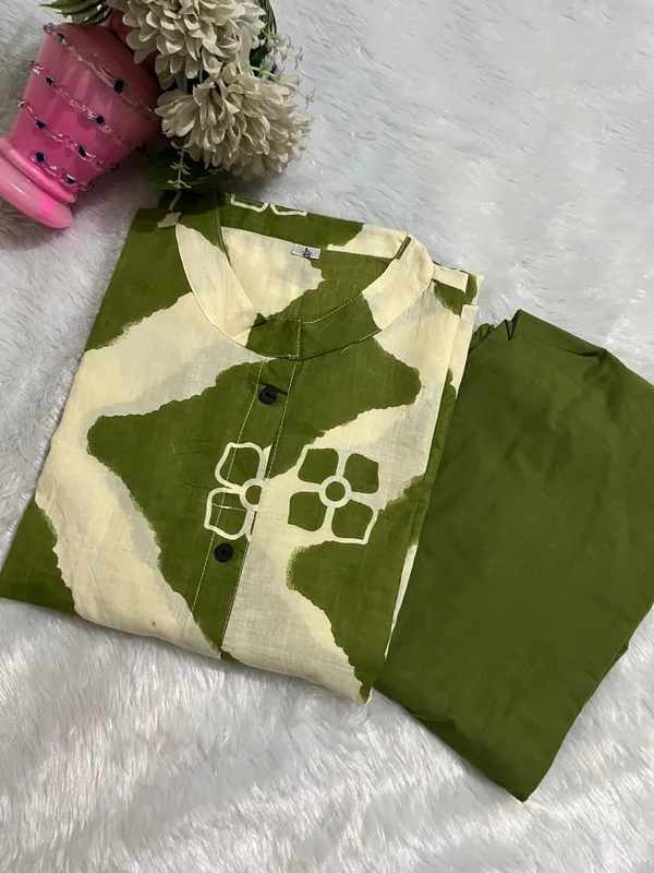 Printed_Green_Cotton_Kurti_Plazo_Set