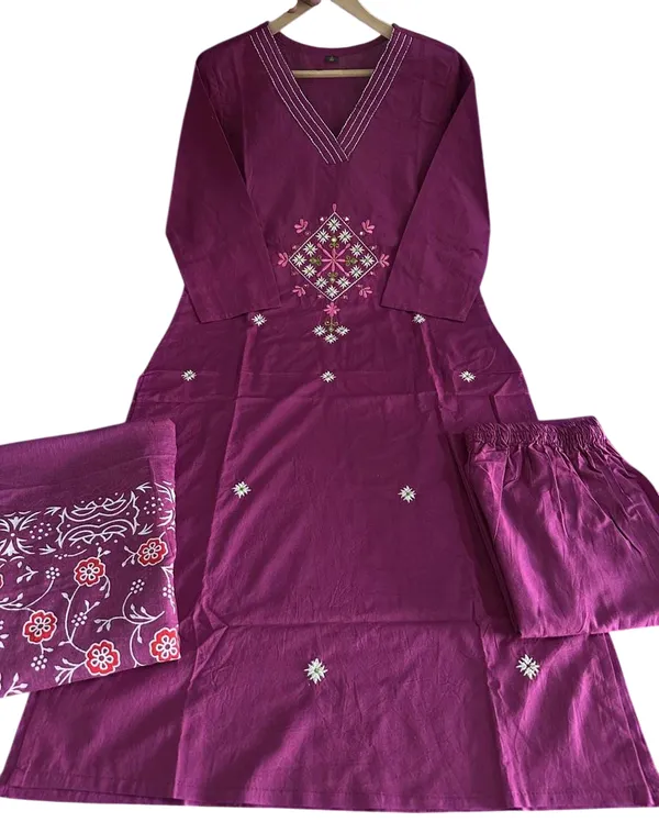Embridery_Work_Wine_Color_Cotton_Suit_Set