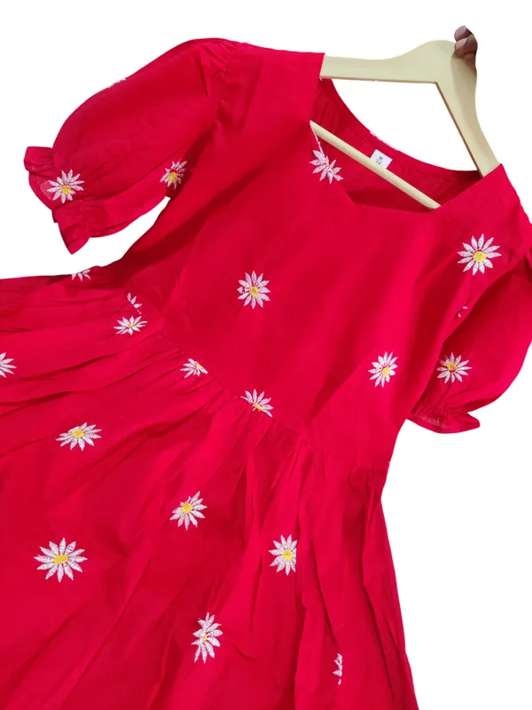 Beautiful_Embroidary_Work_Red_Cotton_Midi_Kurti