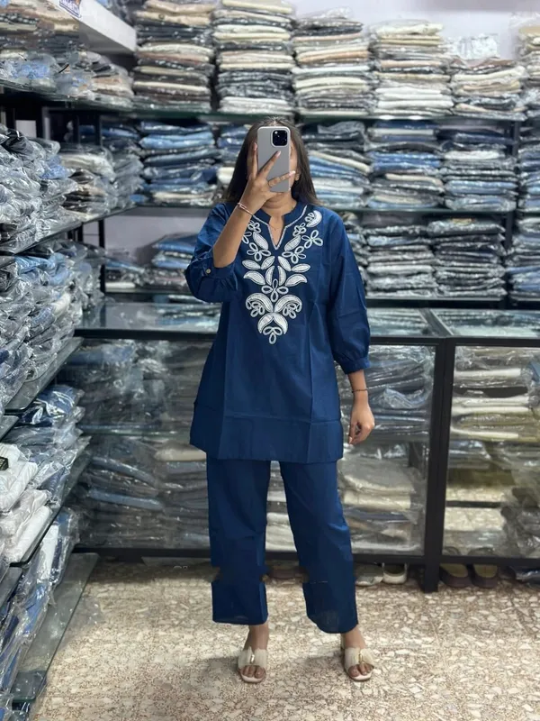 Embroidery_Work_Blue_Cotton_Co_ord_Set