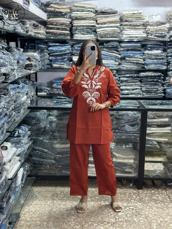 Embroidery_Work_Rust_Cotton_Co_ord_Set