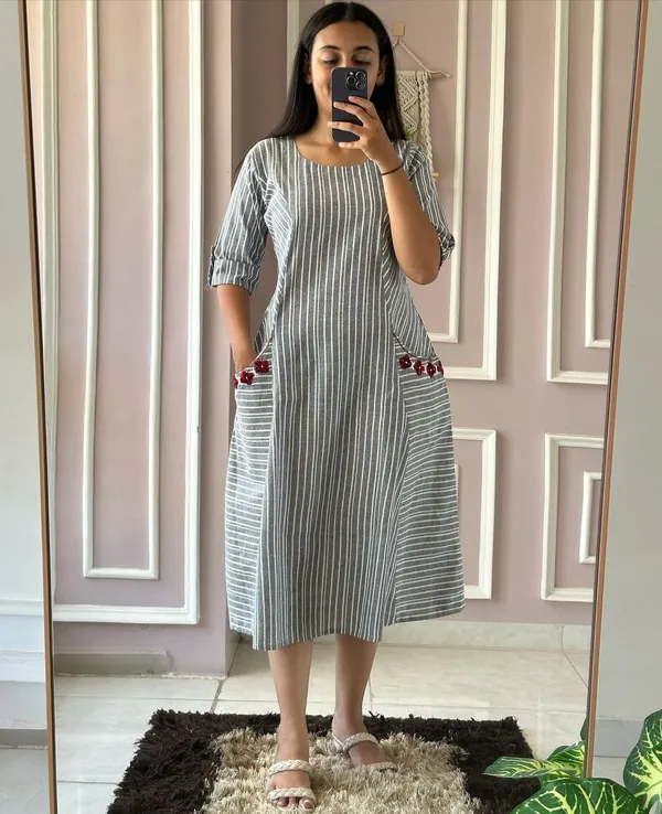 South_Cotton_A-line_Onec_Piece_Grey_Midi_Dress